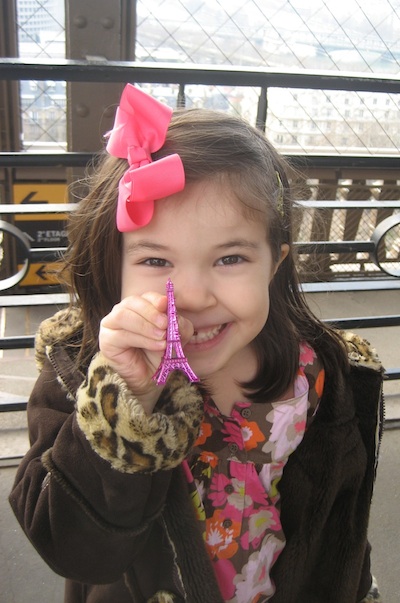 Mia with her mini Eiffel Tower