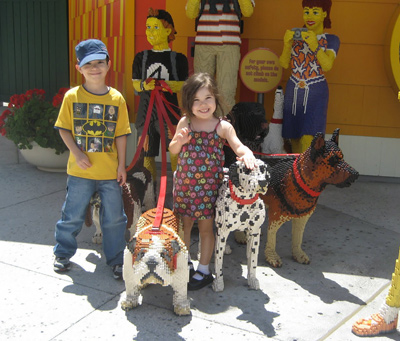 The kids and some LEGO dogs