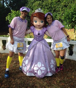 Yvonne and I near the finish line of the Princess Half Marathon with Princess Sofia. We kind of match.