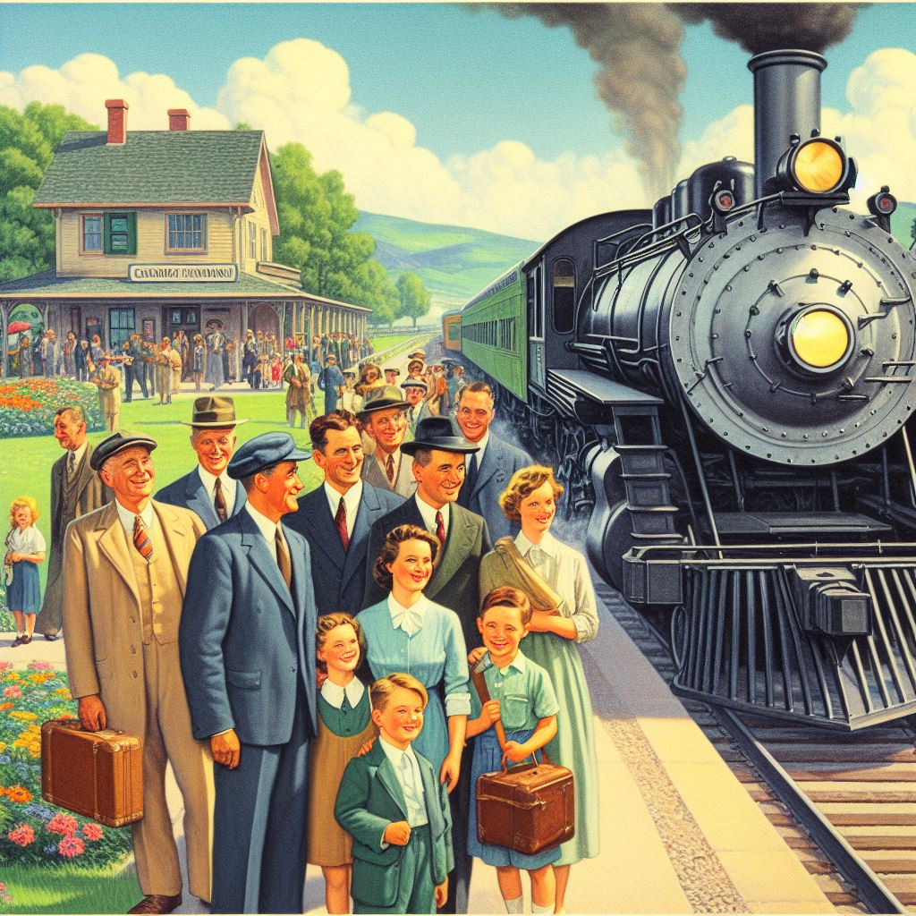 Rockwell-style steam train