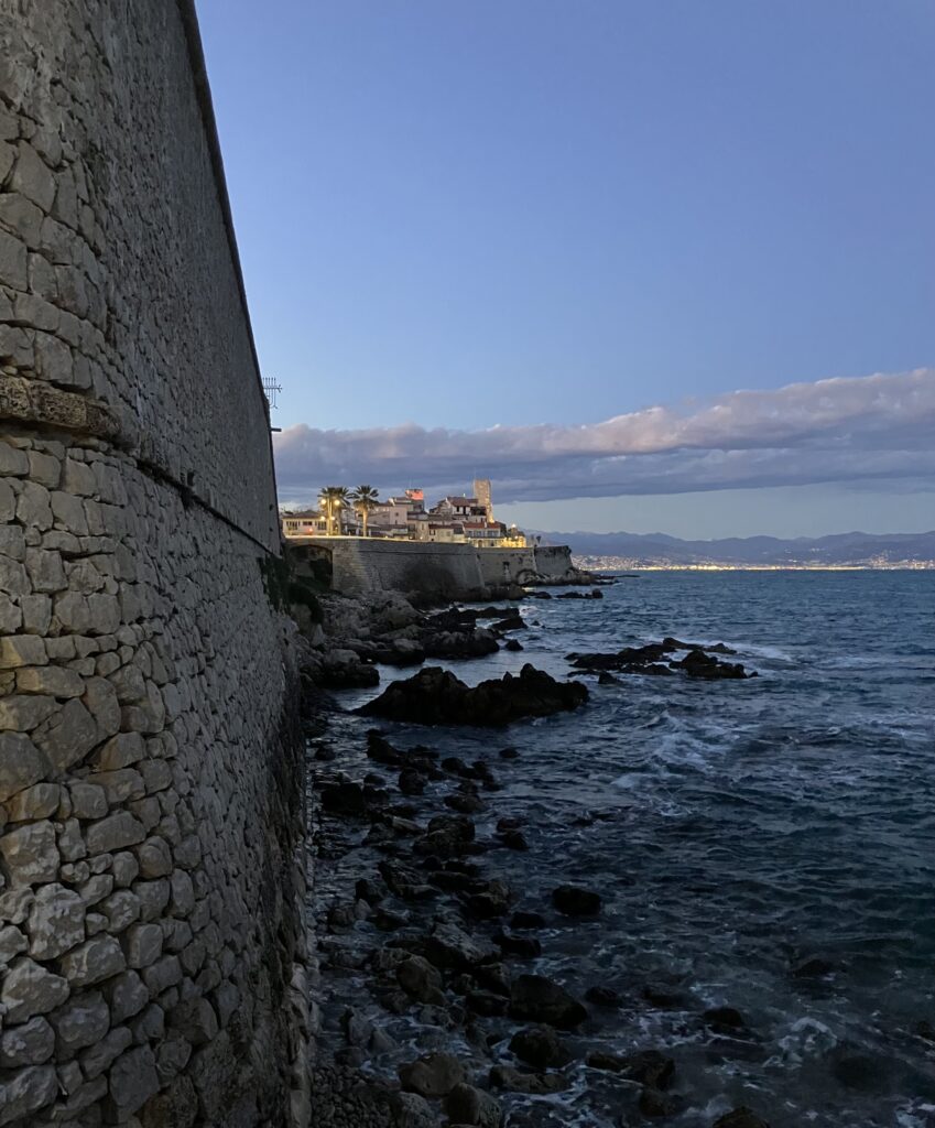 The wall of Antibes in the evening.