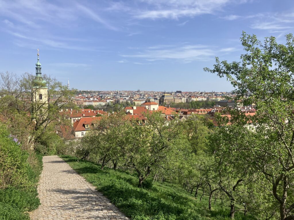 Climbing down the hill in Petřín, on the west bank of the Vltava River in Prague.