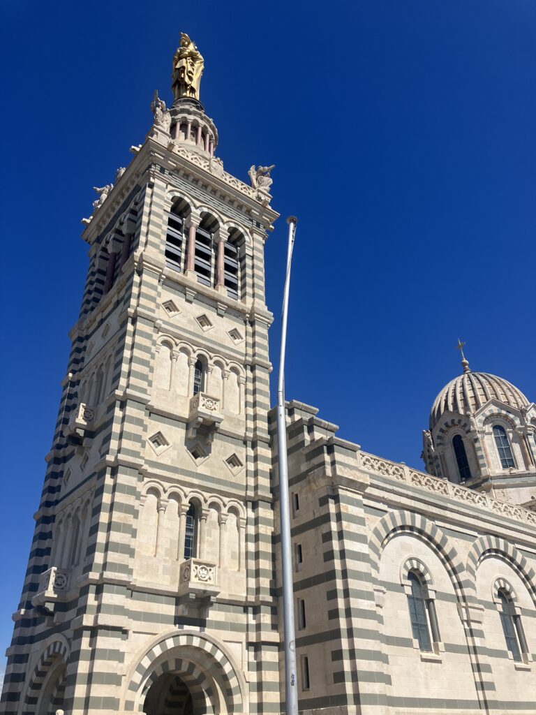 The basilica of Notre Dame de la Garde, also known by locals as la Bonne Mère, south of the Old Port of Marseille.