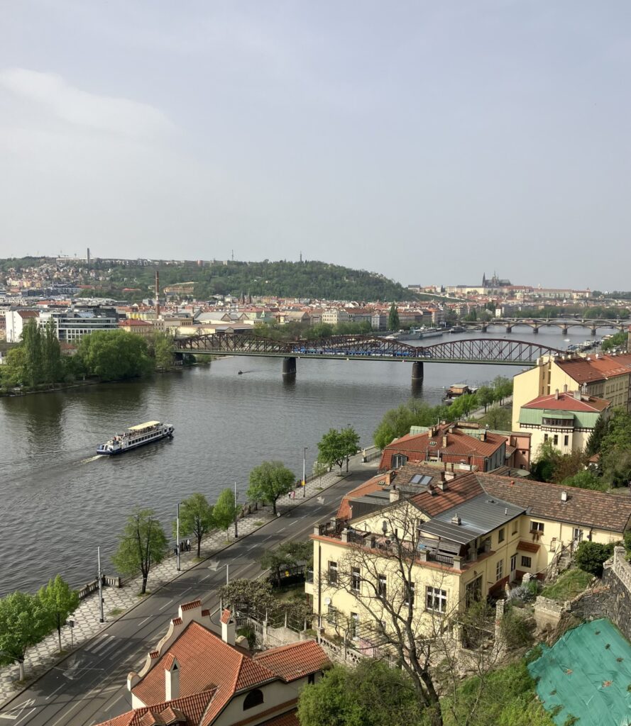 The view of the Vltava River from atop Vyšehrad in Prague.