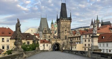 Early morning on the Charles Bridge in Prague