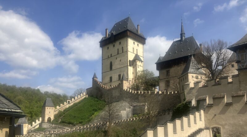 The walls of Karlštejn Castle to the southwest of Prague.